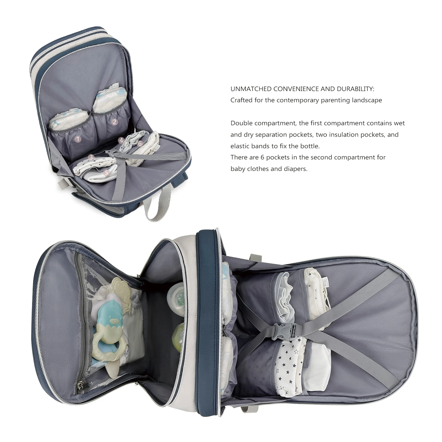 Diaper backpack for mothers, large capacity bag with insulation bag, multifunctional baby care, outdoor travel diaper bag