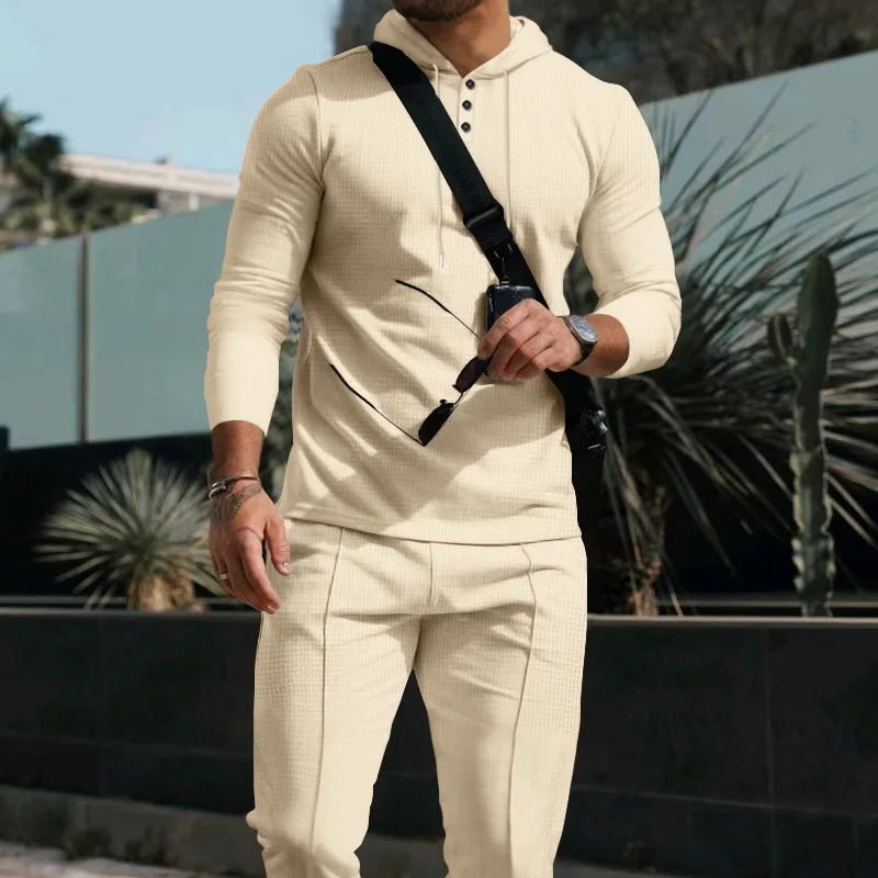 

2026 New Men's Casual Suit Outdoor European and American Hooded Solid Color Long Sleeve Trousers Suit