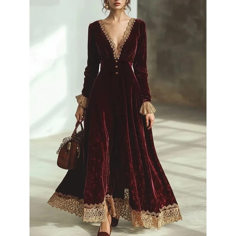 

Золотая бархатная ночная рубашка, французский придворный стиль, теплый халат с длинными рукавами, зимний комплект домашней одежды