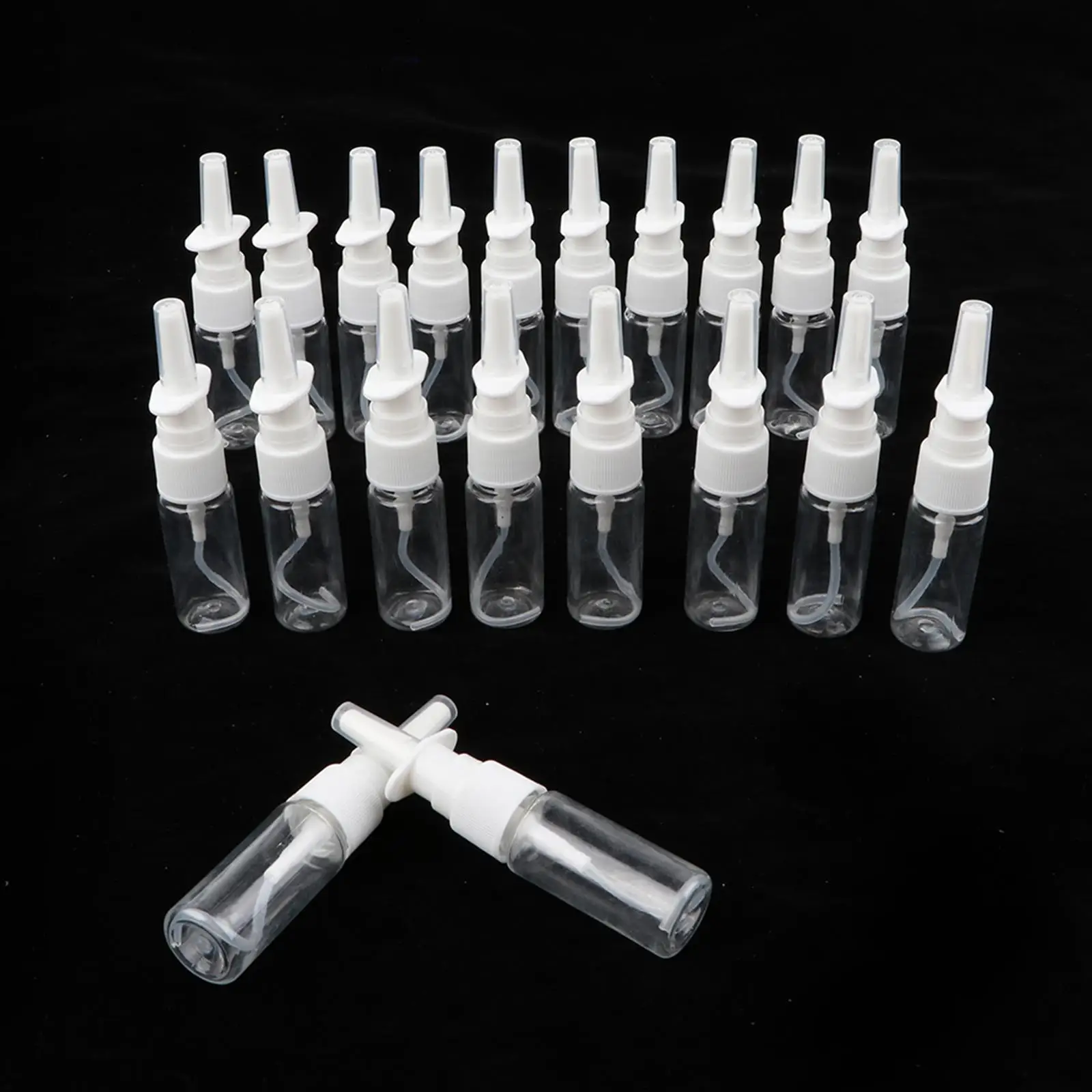 20pcs Portable Clear Empty Refillable Nasal Spray Cosmetic Liquid Bottles Fine Mist Nose Vials 10/15/30ml