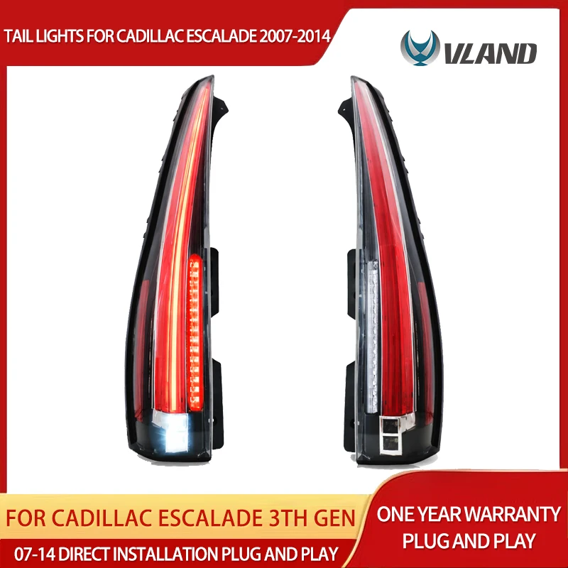 VLAND LED Tail Lights for Cadillac Escalade 3rd Gen 2007–2014 Sequential Turn Signal Rear Lamps Assembly Set of 2