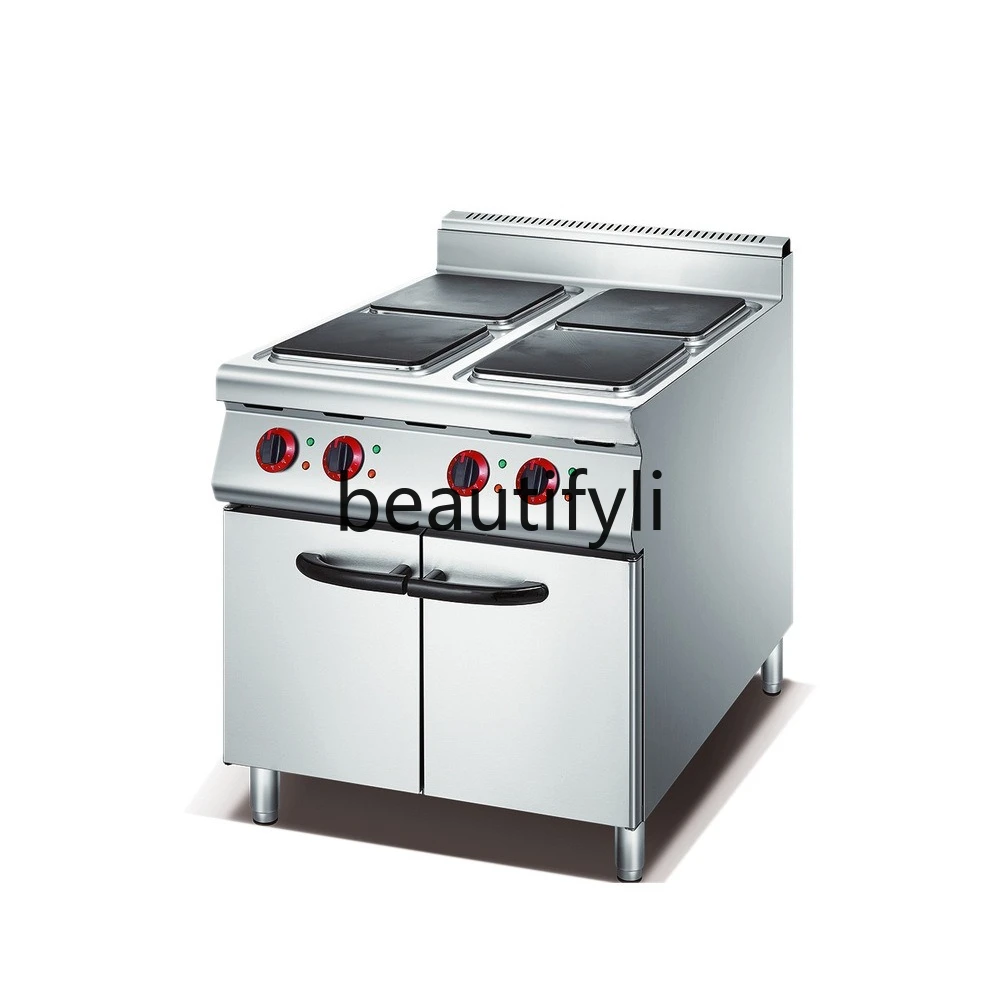 

Electric vertical four-head cooking stove with cabinet seat Commercial luxury combination stove, kitchen equipment