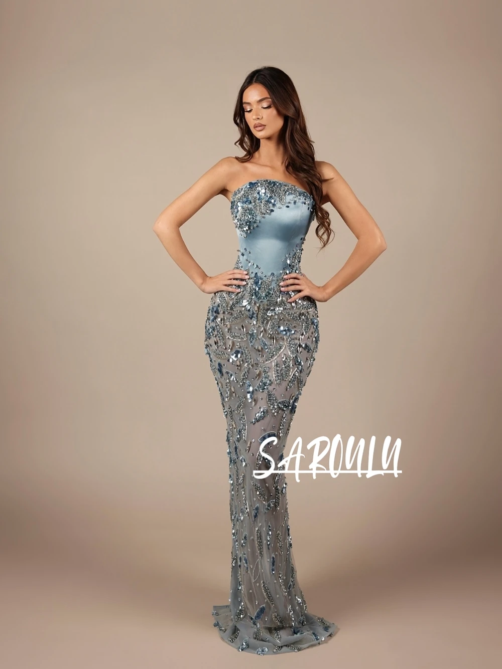 

Вечернее платье без бретелек для торжественных мероприятий, облегающее, расшитое бисером и пайетками, индивидуальный пошив, сексуальное, потрясающее, без рукавов, для банкетов