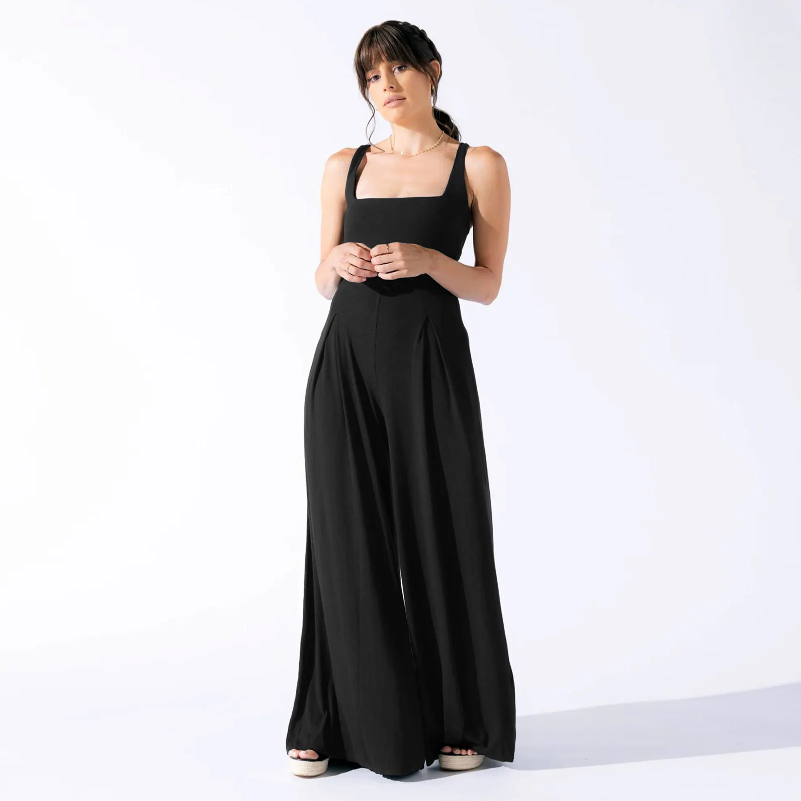 

2024 Spring Summer Women's High Waisted Jumpsuit Temperament Commuter Halter Pants Casual Loose Solid Colour Wide Leg Trousers