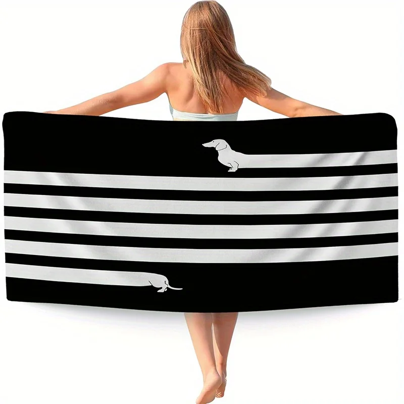 Beach Towel Striped Dachshund Beach Towel Patterned Sunscreen And Windproof Suitable For Swimming Pool Camping Travel Blanket