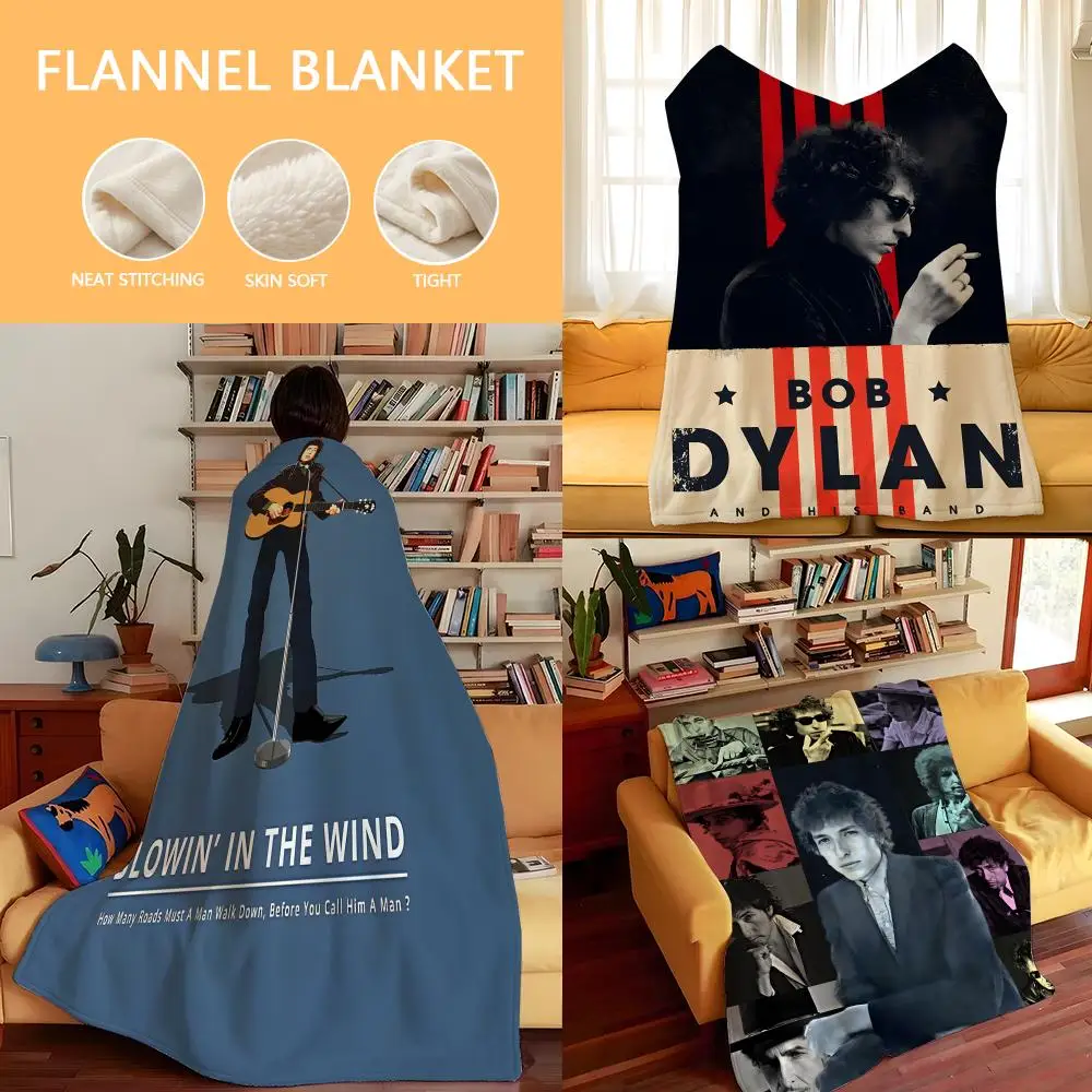 Music B-Bob D-Dylan Throw Flannel Cozy Print Blanket, Portable, Durable  Machine Washable cute Cool