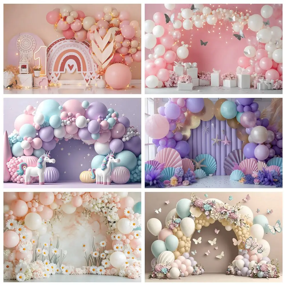 Newborn Baby 1st Birthday Backdrop Pink Blue Balloons Flowers Girl Boy Interior Room Cake Smash Photography Background Props