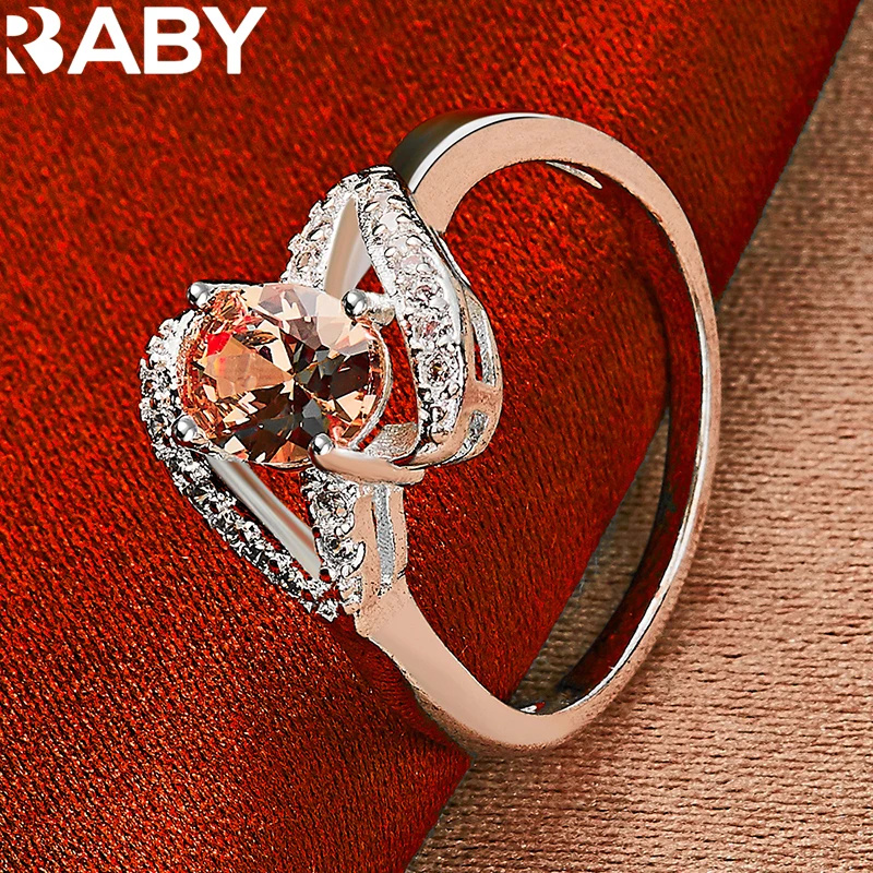 

925 Sterling Silver Orange Big Zircon Rings For Women Fashion Jewelry Retro Accessories Charm Wedding Engagement Party Gift