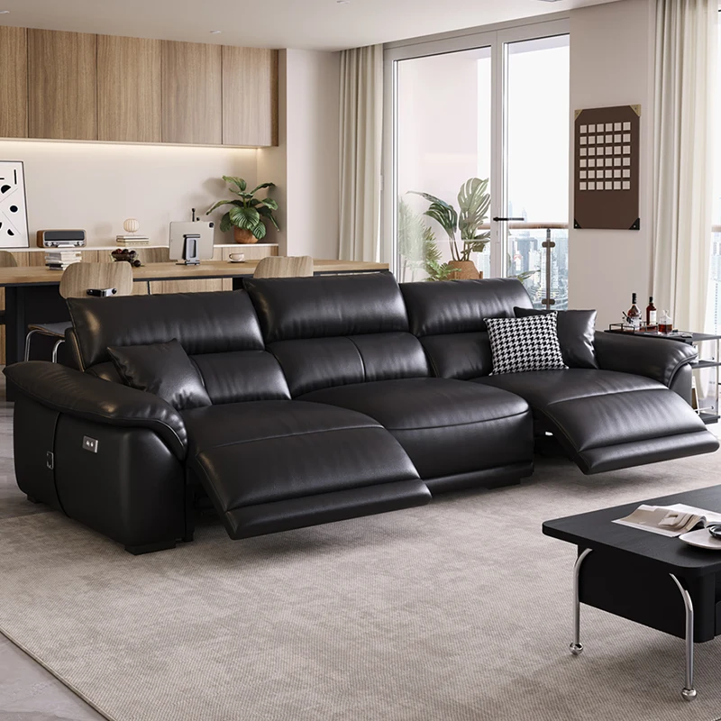 

Real leather top layer cowhide functional sofa, electric retractable living room, household zero leaning wall head