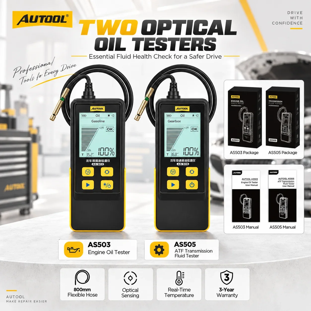AUTOOL AS503 Engine Oil Tester, Petrol Diesel Car Oil Quality Analyzer Auto Repair Diagnostic Tool 3Y Warranty Handheld Engine