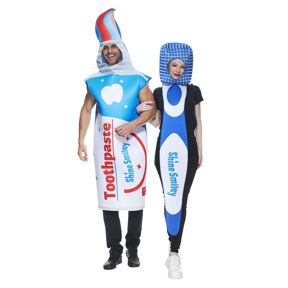 Zahnbürste und Zahnpasta Kostüm Paar Kostüm Halloween für Männer Frauen lustiges Outfit Karneval Ostern Purim Kostüm