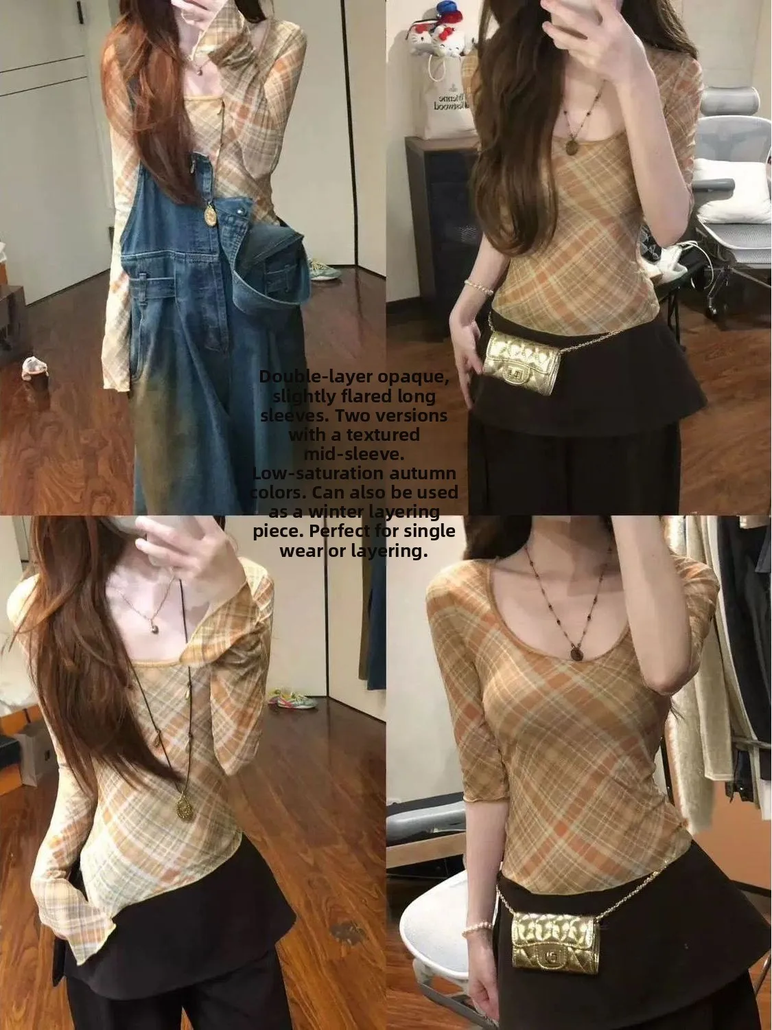 Double Version Midi Sleeve Long Sleeve Women's T-shirt Inner Wear Soft Comfortable Anti-soil Dirty Casual Daily Use