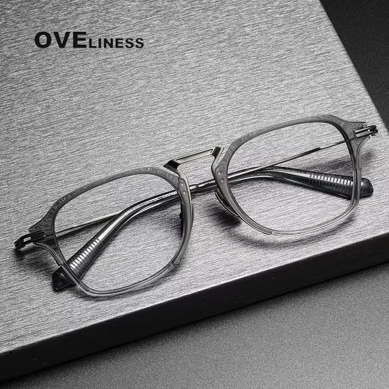 

Acetate Titanium Glasses Frame Men Vintage square Brand Design Fashion Eyeglasses frames Spectacles High Quality male Eyewear
