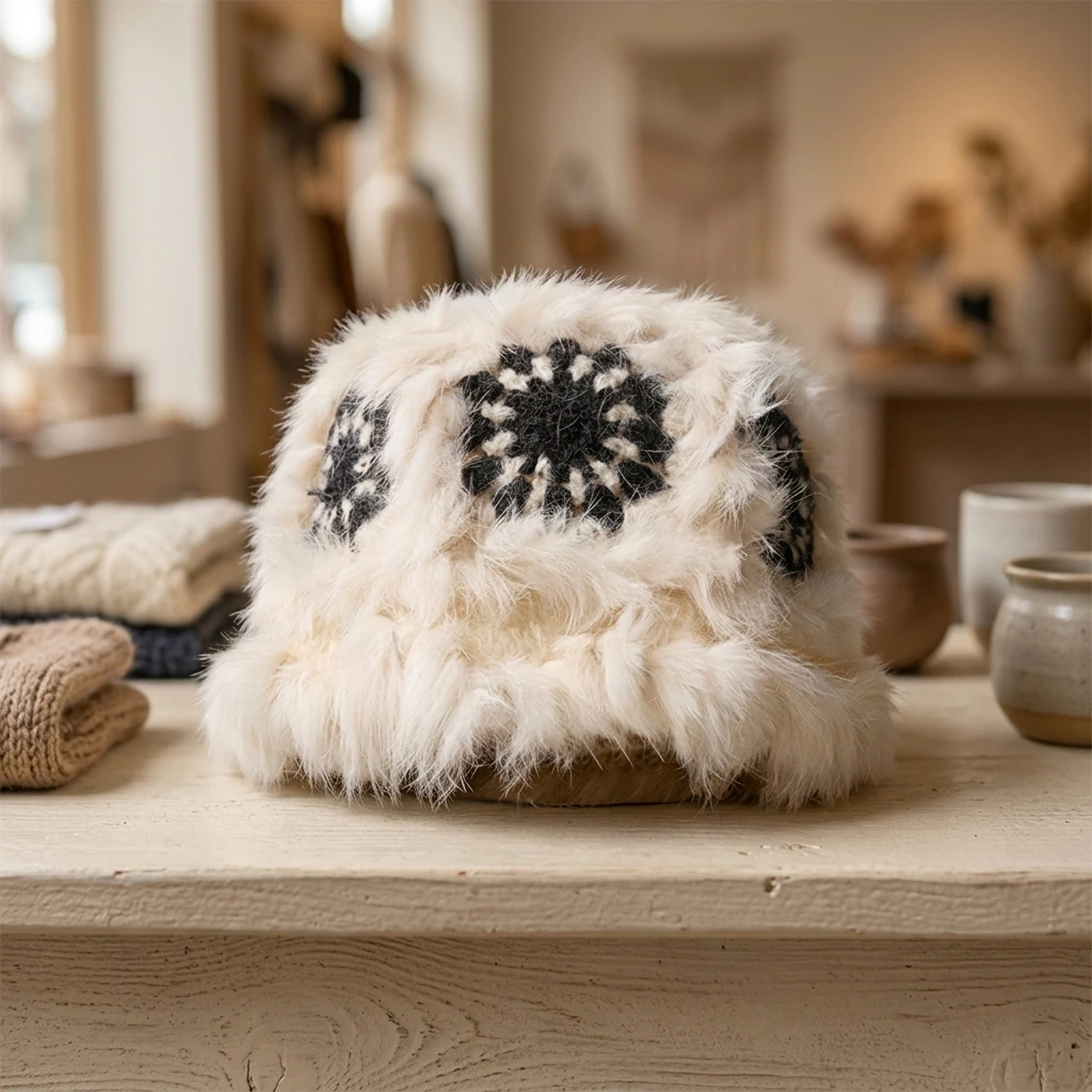 Women's Rabbit-Plush Knit Hat for Fall Winter Warmth Tiger Head Lion-Dance Design Stretch One Size 56 to 60 cm Face Shaping Pull