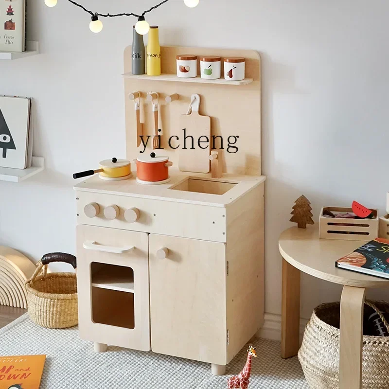 Doll House Solid Wood Kitchen Play House Children's Toy Wooden Simulation Mini Kitchen Spatula Stove SuitR13