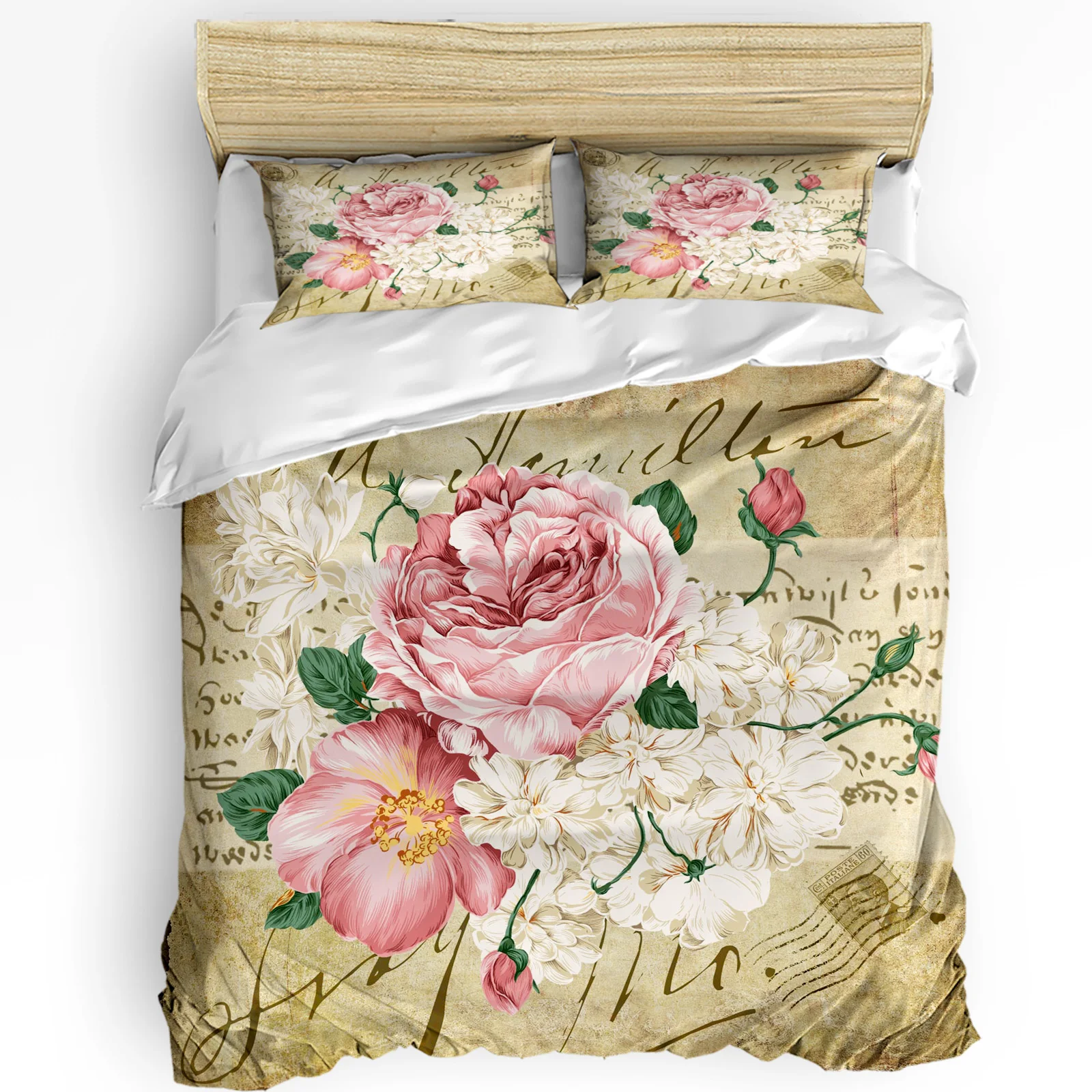 

Rose Flower Bouquet Retro Bedding Set 3pcs Boys Girls Duvet Cover Pillowcase Kids Adult Quilt Cover Double Bed Set Home Textile