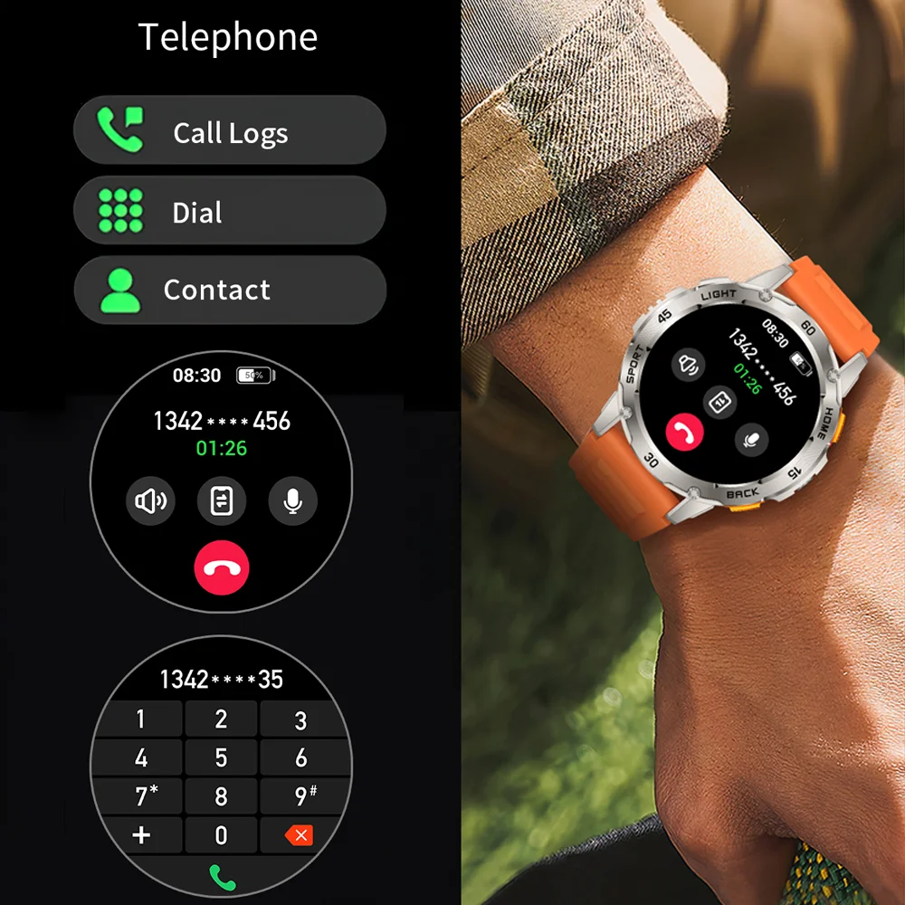 جديد الرياضة في الهواء الطلق ساعة ذكية الرجال البوصلة مصباح يدوي 400mAh بطارية معدل ضربات القلب مقاوم للماء بلوتوث ساعة ذكية لنظام أندرويد iOS