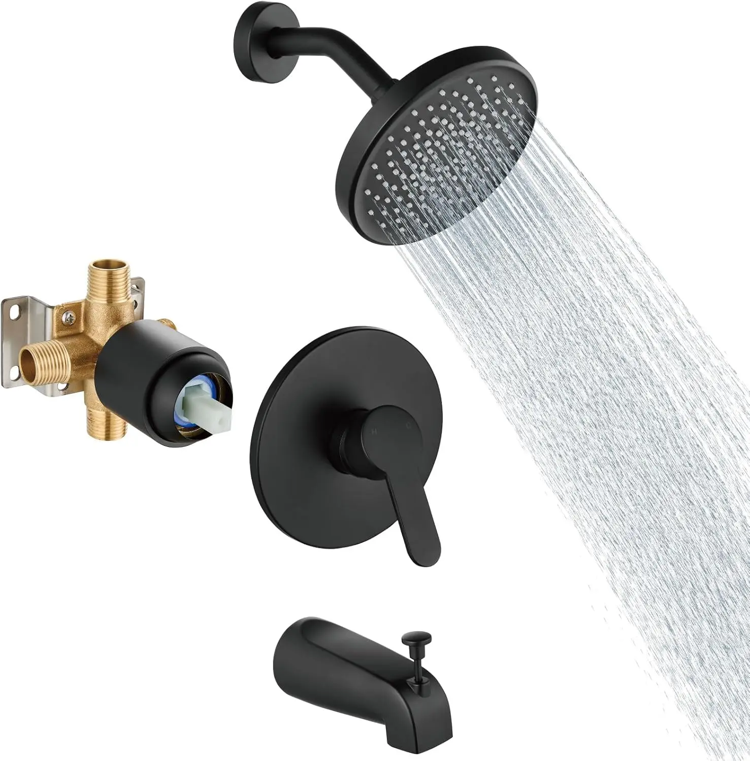 Tub Shower Faucet Set With Valve Wall Mount Shower Trim Kit6Inch Bathtub Fixtures Rough-in Valve Single-Spray Shower Head System