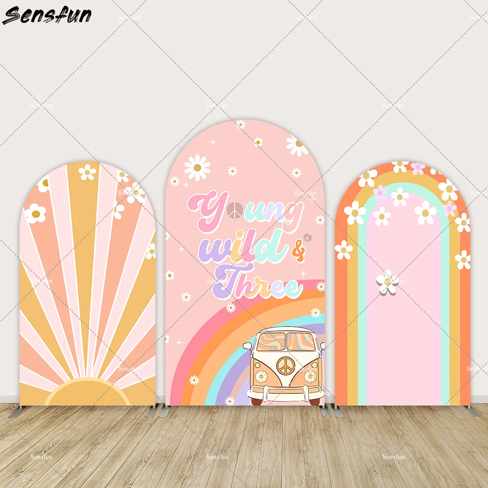 

Daisy Groovy Arch Backdrop Double-sided Covers Customize Three Groovy Baby Birthday Arch Wall Cover Balloons Party Panels