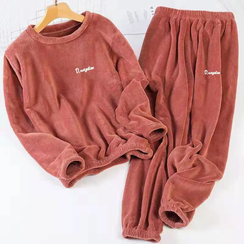 2023 New coral velvet warm pants suit for men and women in winter warm plush loose housewear pajamas sportswear room underwear