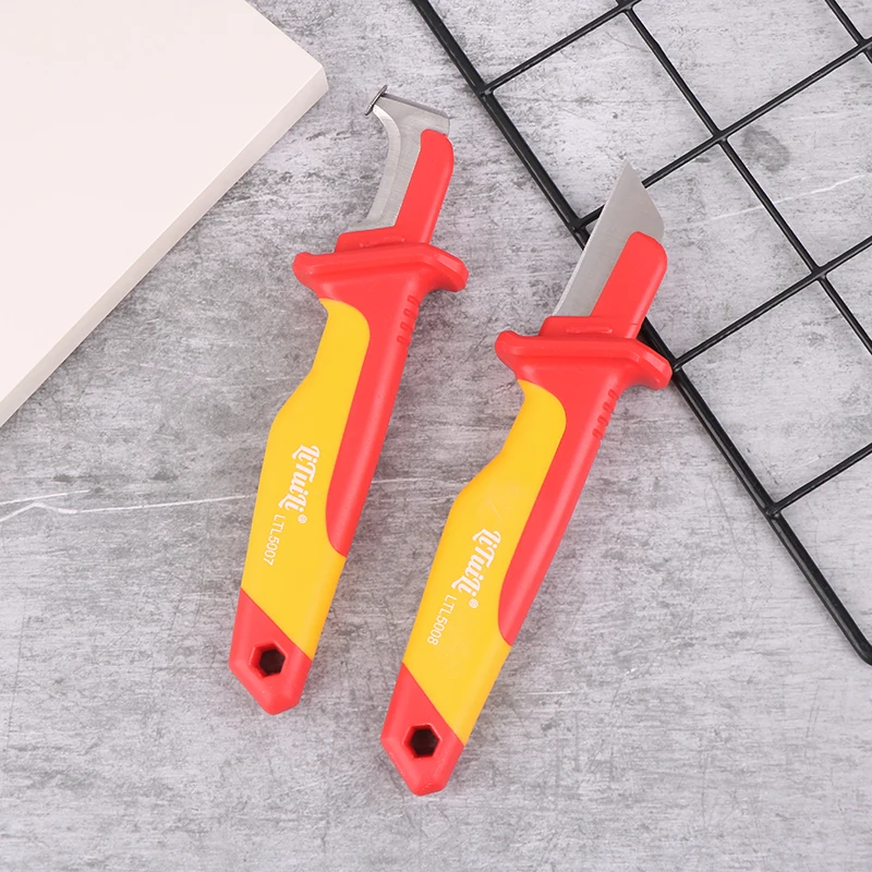 New Electrician Knife Insulated Cable Stripping Snips Straight Curved Hook Fixed Blade Wire Stripper Peeling Hand Tool