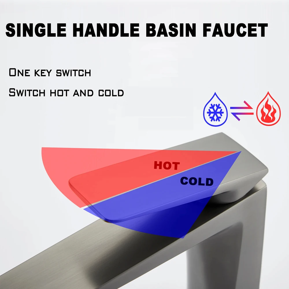 Bathroom Sink Faucet Deck Mount Brass Hot Cold Mixer Tap Black Brushed Gold Golden Gunmetal Single Lever Bagnolux view 4