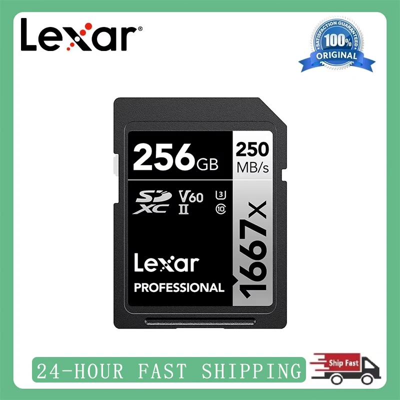 

Lexar 1667X SD Card Professional V60 U3 C10 USH-II Цифровая карта памяти 256 ГБ 128 ГБ 64 ГБ SDXC до 250 МБ/с Карта памяти для чтения
