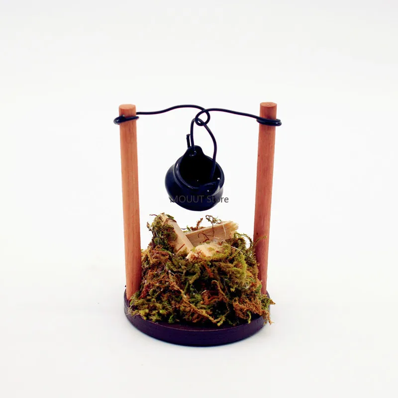 Juego interactivo de juguetes para casa de muñecas DIY, escena de jardín en miniatura, estufa colgante iluminable, modelo de pila de fuego; Pila de leña de cocina para niños