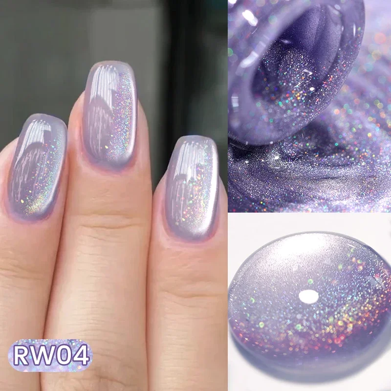 

10ml Rainbow Purple Water Light Cat Magnetic Gel Nail Polish Shining Super Sliver-light Holographics Soak Off UV Gel
