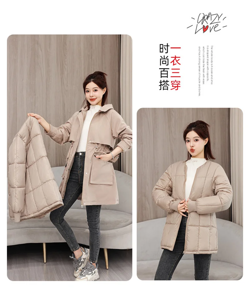 2026 New Winter Coat Down Padded Jacket Women Parkas Fur Collar Thick Hooded Cotton Coats Black Casual Outerwear Female Clothes