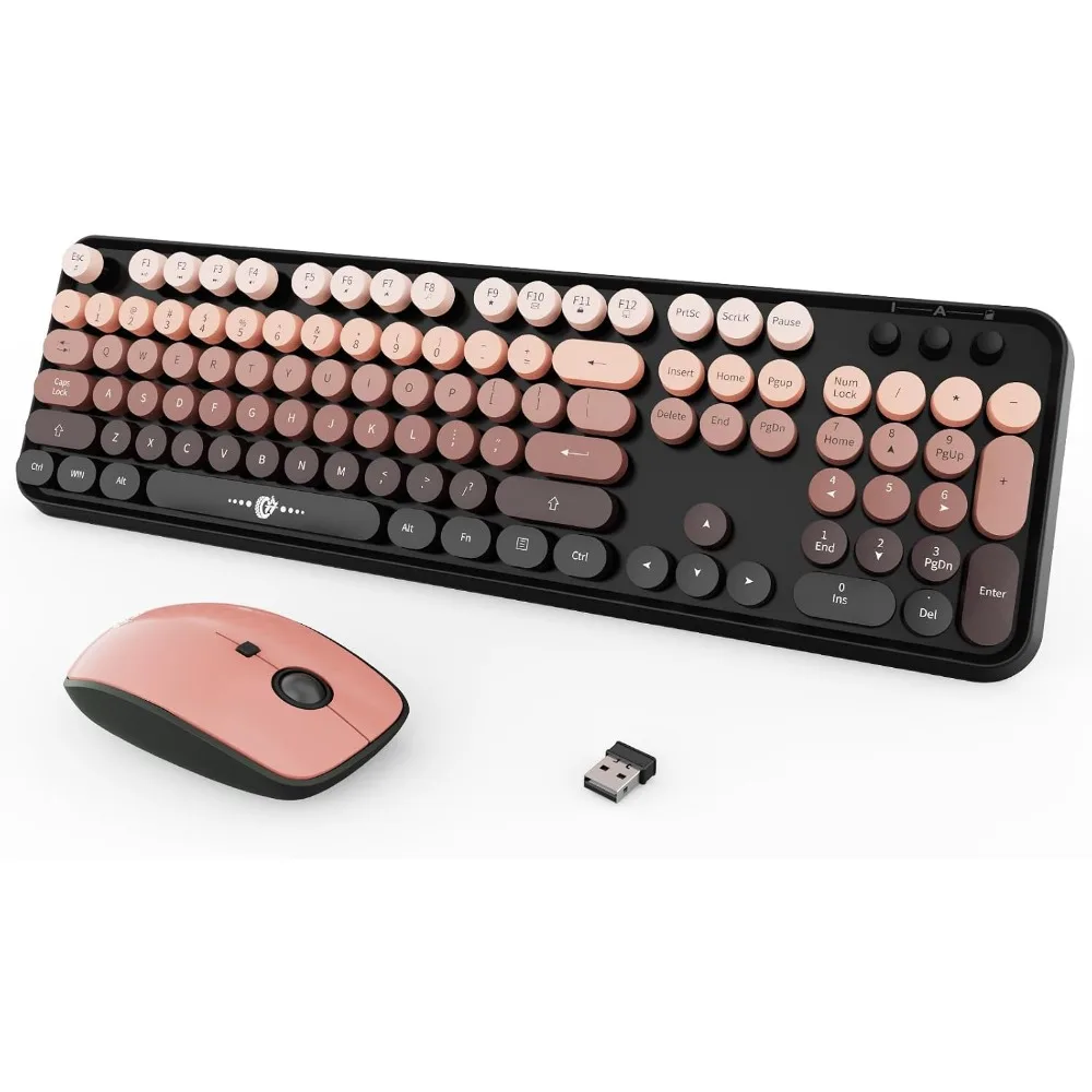 Retro Style Round Key Keyboard and 2.4G Wireless Mouse Set for PC and Laptop