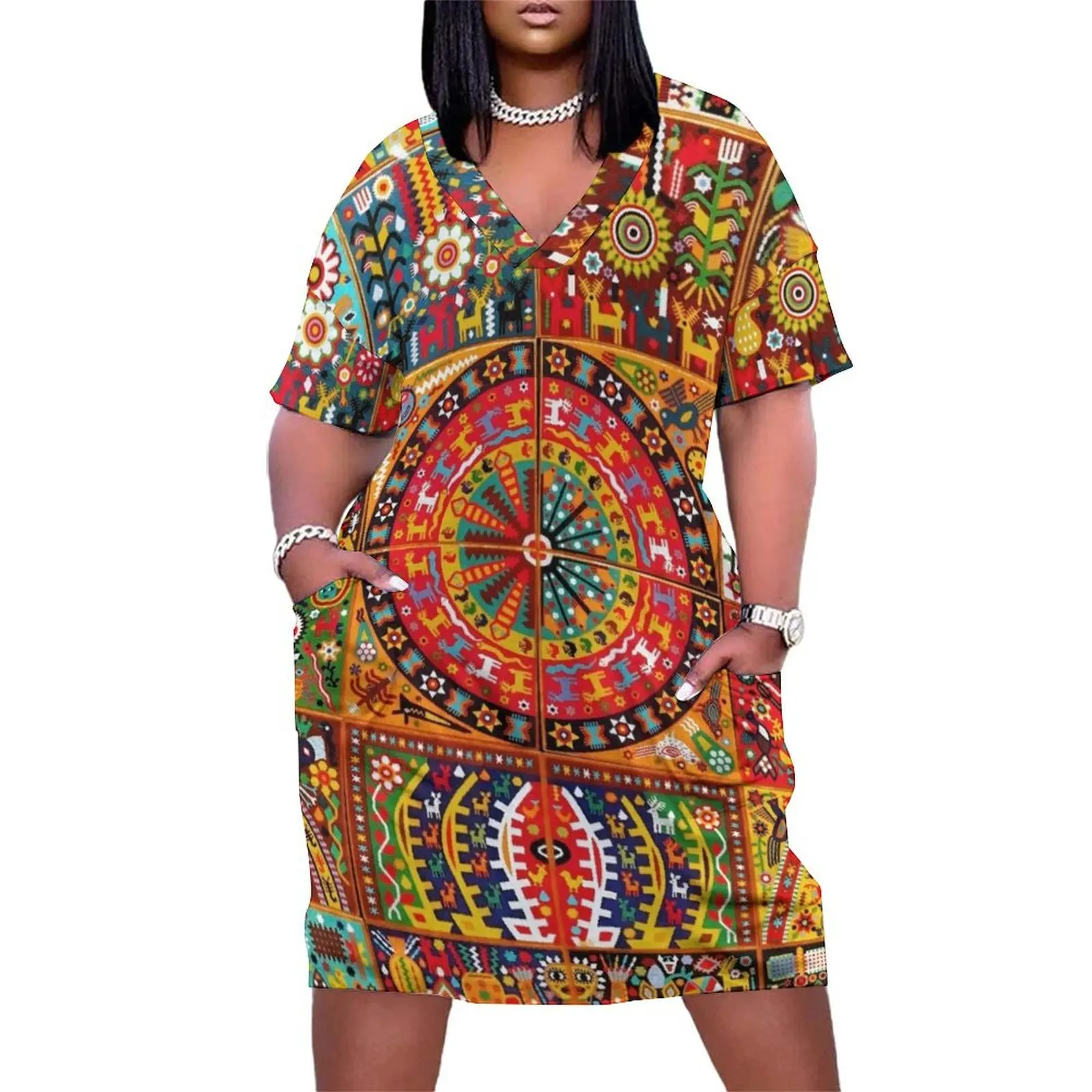 

MEXICO ART Loose Pocket Dress dresses summer dress for women dress for women summer women"s luxury party