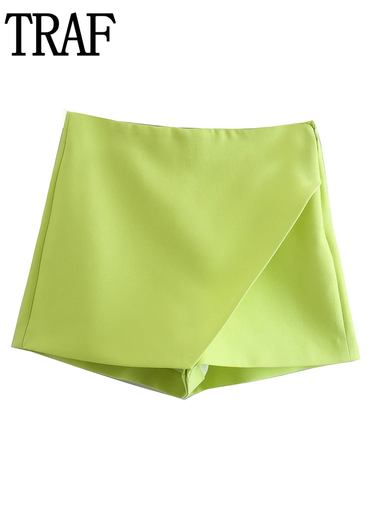 

TRAF 2022 Green Shorts Woman High Waist Shorts Women Summer Y2K Culottes Baggy Pink Shorts Skort Fashion Casual Culottes