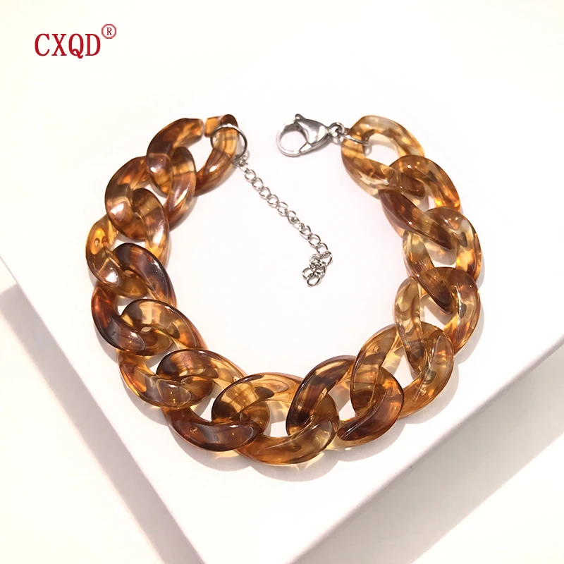 Vintage Stainless Steel Acrylic Thick Chain Bracelet Ladies Multicolor Charm Couple Wristband Jewelry Gift