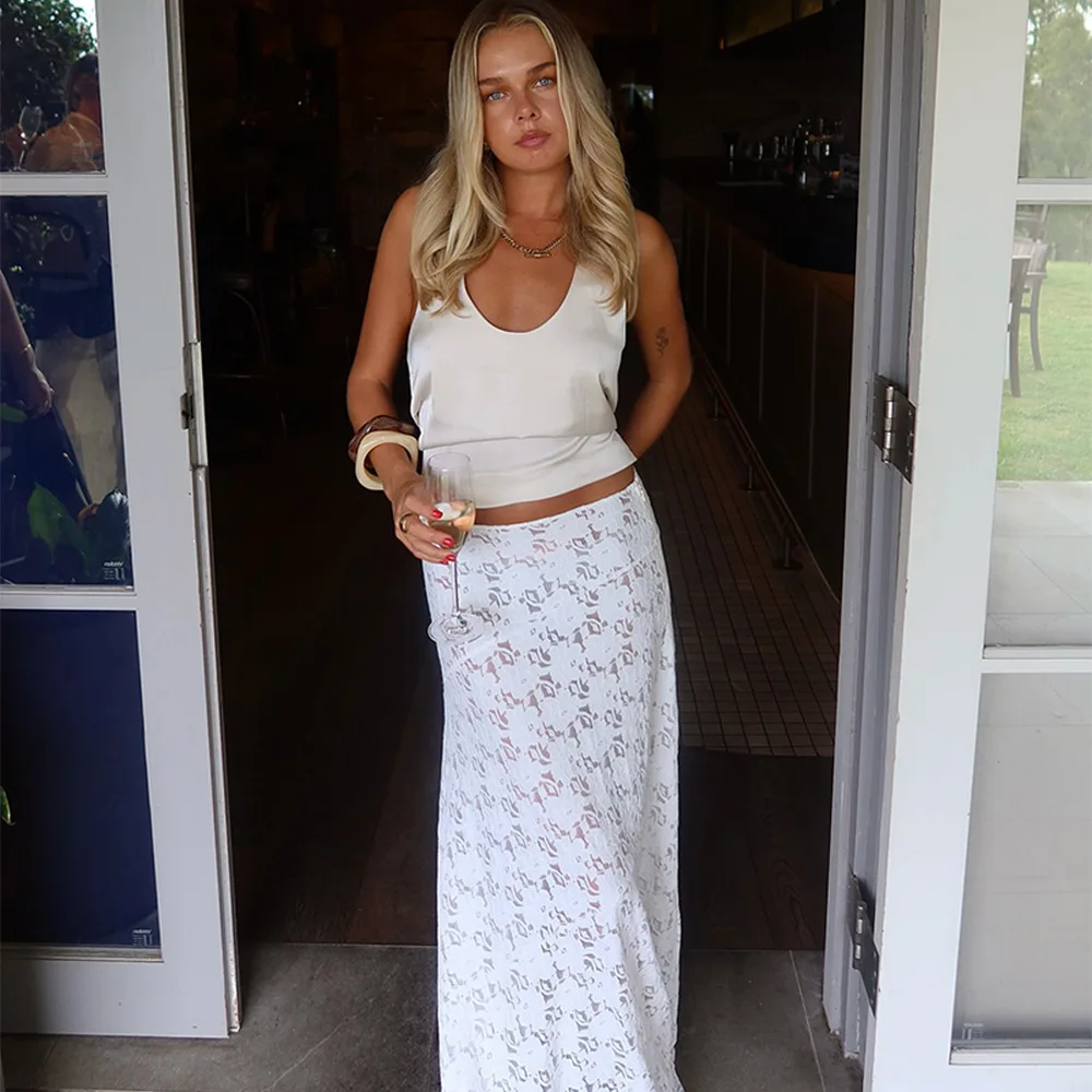 2025年夏新作 レディース レース ミディ丈 ファッション スリム ハイウエスト シアー 無地 ホットガール スカート