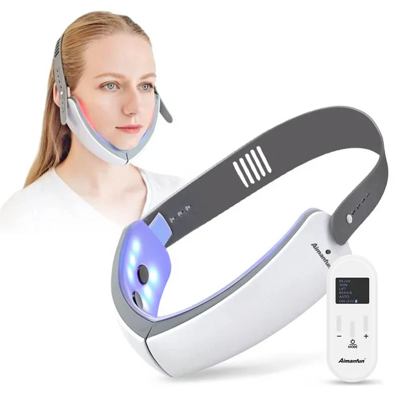 Máquina plástica facial de microcorrente ems, terapia de fótons led, vibração, massagem facial, queixo duplo, linha v, máquina plástica facial