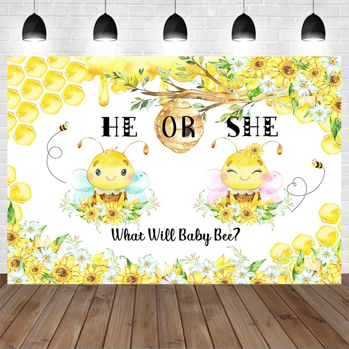 

Mocsicka Sweet Bee Gender Reveal Party Decoration Photo Props What Will Baby Be He or She Sunflower Backdrop Family Photography