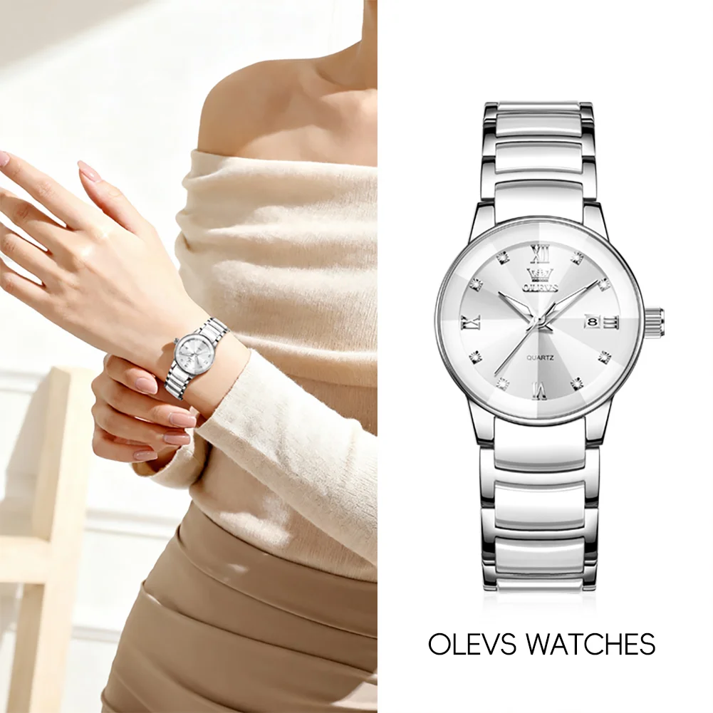 

OLEVS 7114 Original Watch Women Waterproof Luminous High-end Ceramic Stainless Steel Watch for Ladies