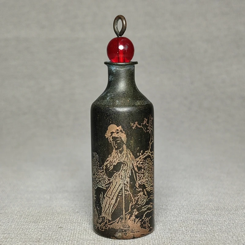 YIZHU CULTUER ART Size 3.2 Inch Old Chinese Bronze Handmade Figure Snuff Bottle Ornaments Superb Collecting