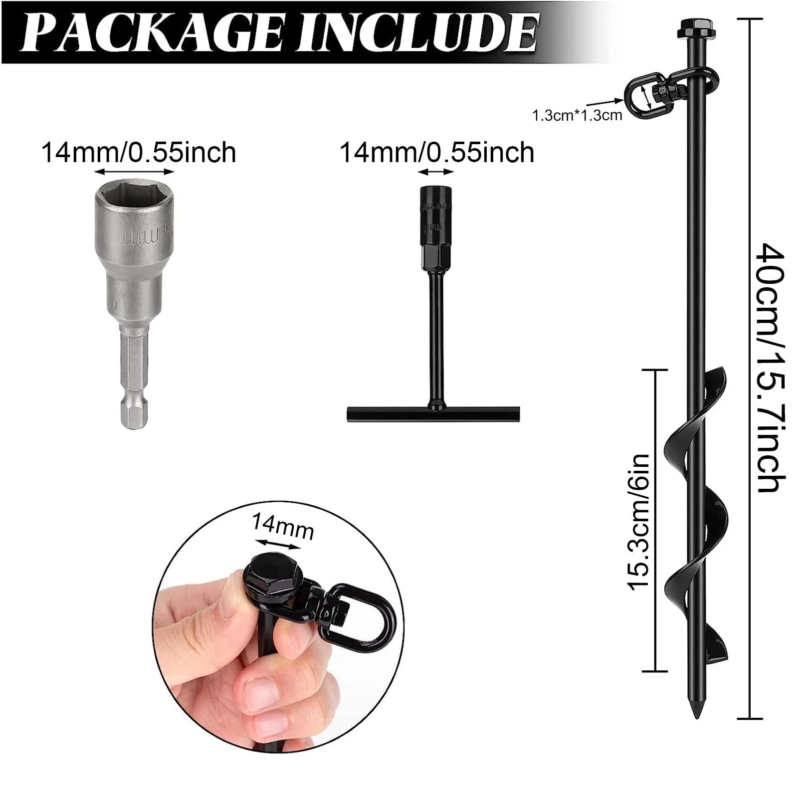 4-Pack 40cm Screwing Ground Anchor for Trampoline with Swing Adapter And Cross Handle Steel Swing Set Anchor view 3