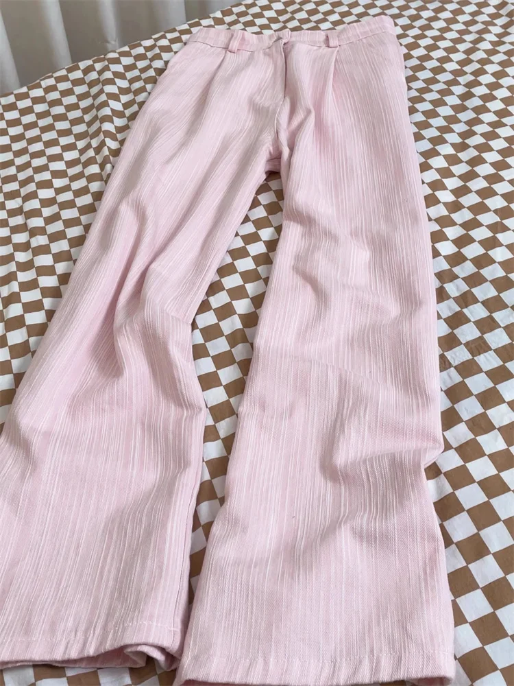 

High Waist Straight Leg Loose Fit Jeans Korean Style Pink Stripes Men's Women's Spring Sweet Versatile Drapey Wide Leg Pants
