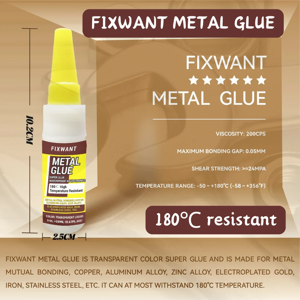 Super colle en alliage d'aluminium de cuivre de liaison mutuelle en métal, alliage de zinc, fer d'or galvanisé, degré à haute température, 180 ℃, 20ml