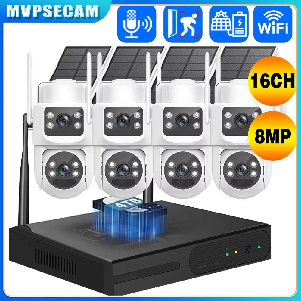 

16CH 4K 8MP Dual Lens Solar PTZ Wireless CCTV System Wifi Battery Camera Kit Security Color Night Vision Video Surveillance Set