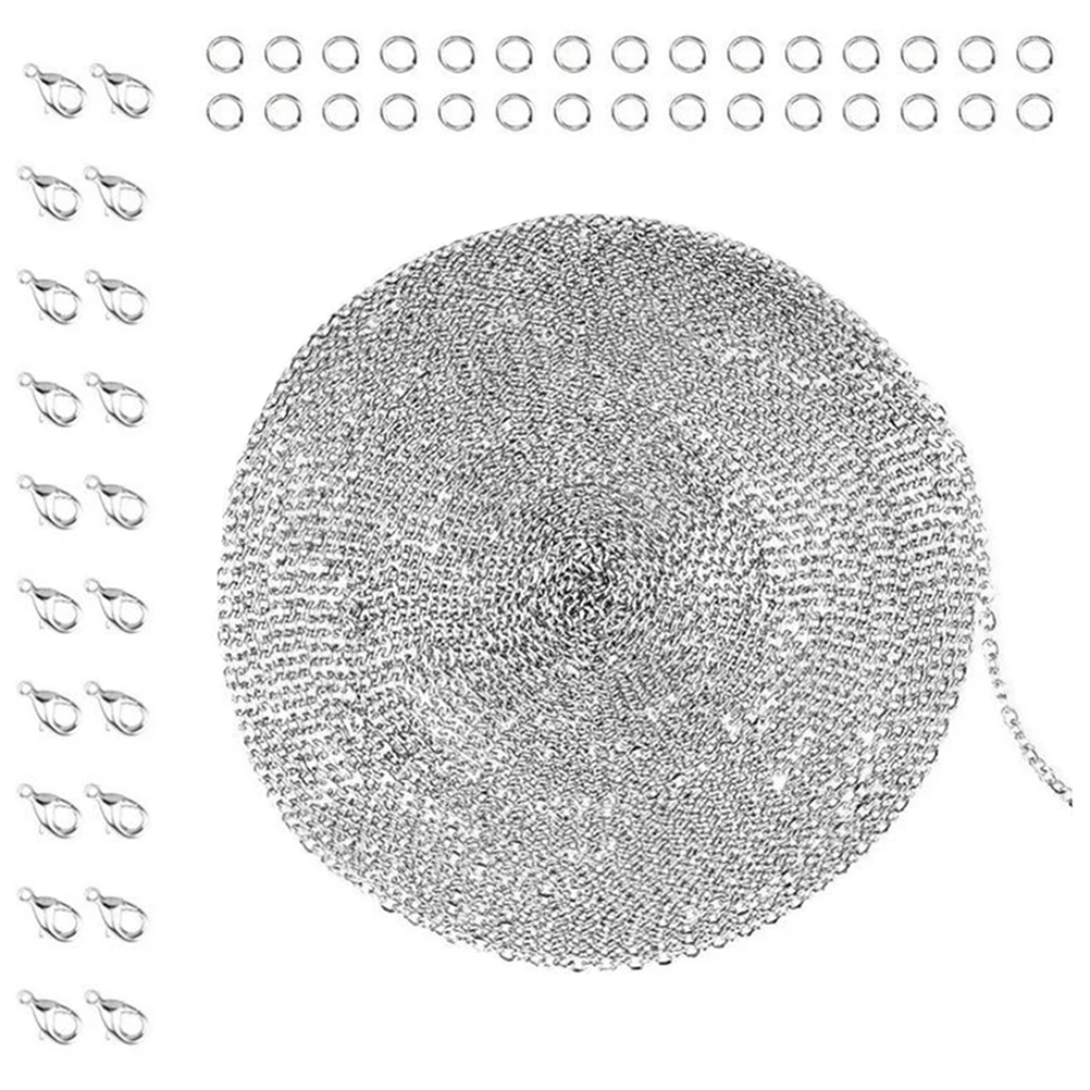 

1 set 2mm x 10m Jewelry Chain Set Stainless Steel Lobster Clasps Jump Rings for Necklace Bracelet DIY Supplies