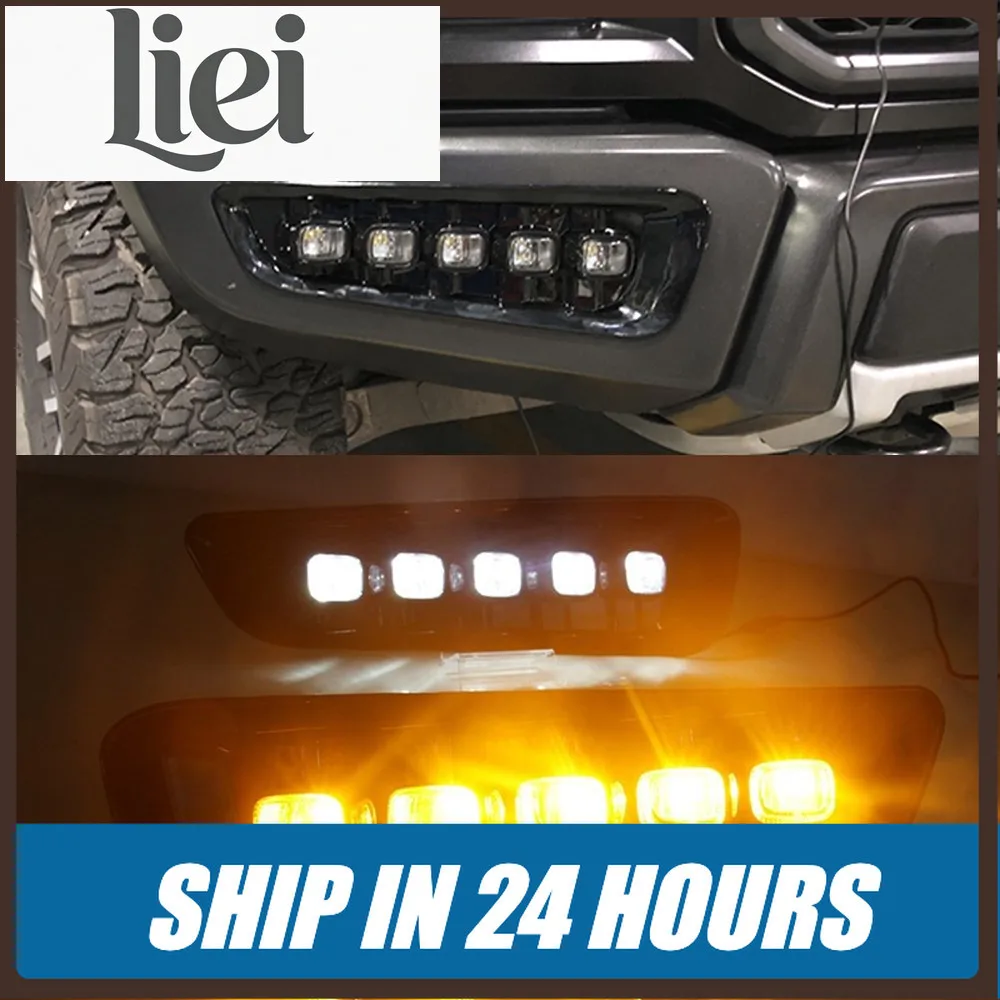 LIEI 2Pcs DRL LED Daytime Running Lights For Ford Raptor SVT F150 2016 2017 2018 2019 2020 with Turn Signal Yellow Fog Lamp