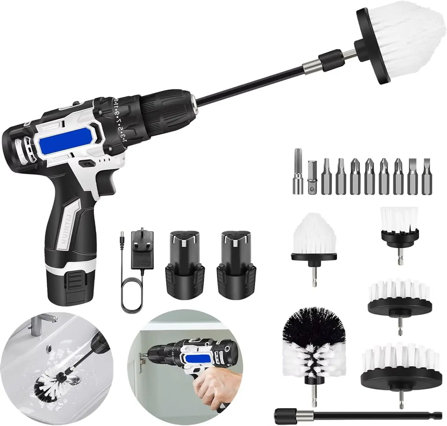 New All Purpose Cordless Power Drill for Drilling,Electric Spin Scrubber Electric Cleaning Brush for Cleaning with LiIon Battery