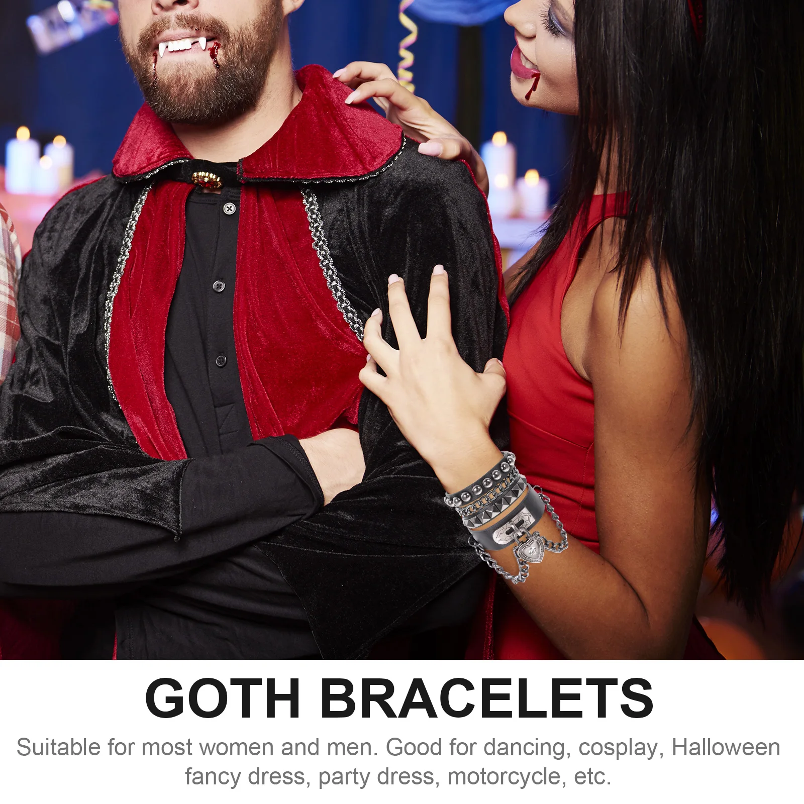 

Multilayer Cuff Rivet Bracelet Punk Gothic Wrist Chain Adjustable For Men Women Party Cosplay Halloween Studded Layered