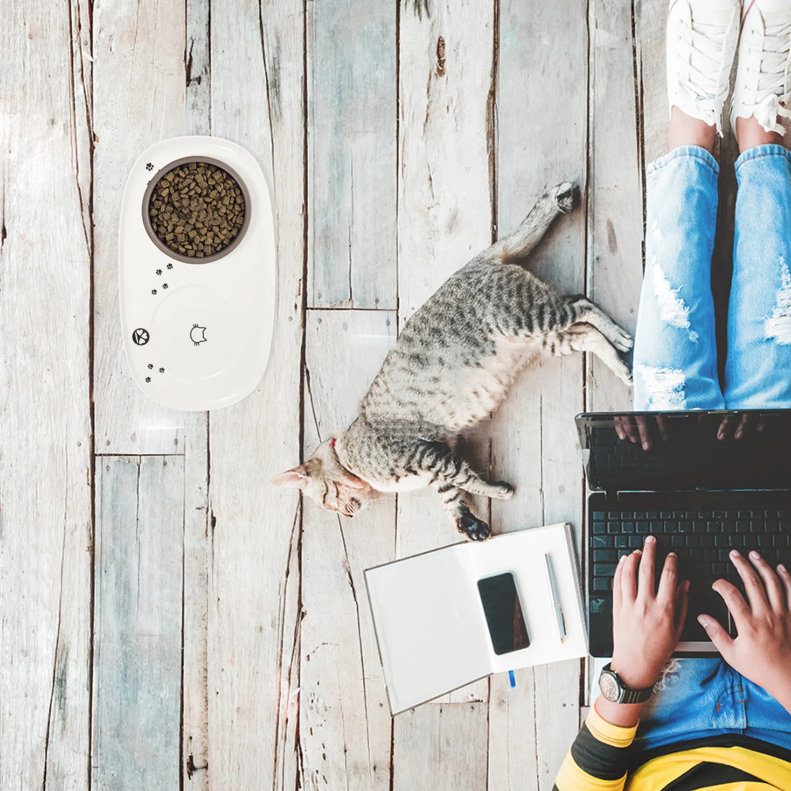 

Ceramic Pet Feeding Bowl Tray for Cat Dog Food Water Dish Double Mat Non-Slip Modern Design Easy Clean Porcelain Sturdy