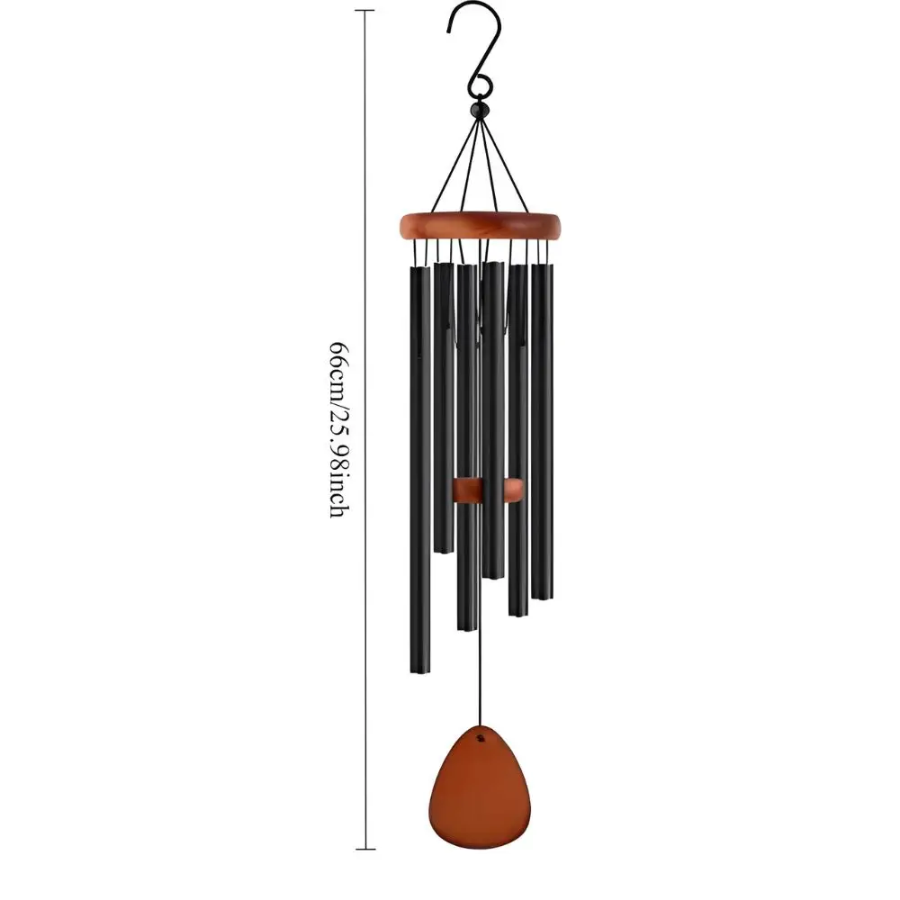 1pc Outdoor Metal Wind Chimes, 6 Black Tubes with Wooden Top & Teardrop Pendant for Garden Patio Backyard Home Decor YMY