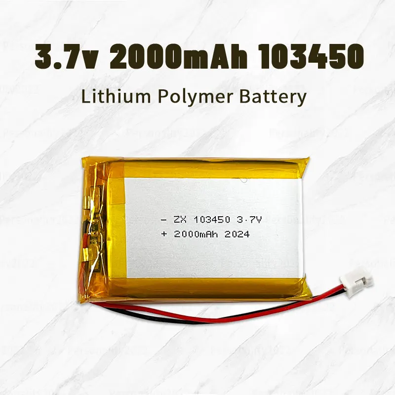 Batterie aste au lithium polymère pour instruments de massage, enregistreurs de voiture, navigateurs GPS, 24.com, 103450 Lipo, 2000mAh, 3.7V